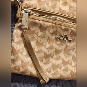 Kipling Tan Geometric Nylon Multi Pockets Women's Crossbody Bag